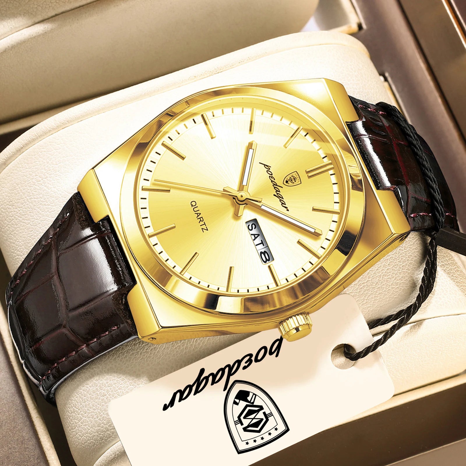 POEDAGAR Top Fashion Casual Men Watch Waterproof Luminous Date Week Man Wristwatch Outdoor Leather Business Men's Quartz Watches
