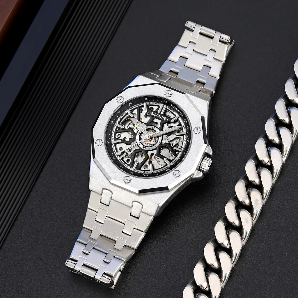 SKMEI M036 Movement Mens Casual Alloy Watches Movement Waterproof Mens Wristwatches Week Display Male Clock Luxury Mechanical