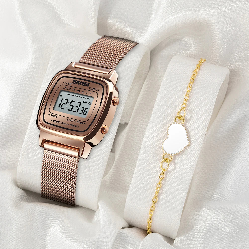 SKMEI Women Sports Watch Top Brands Luxury Waterproof Ladies Watches Small Dial Digital Wristwatch and Bracelet Relogio Feminino