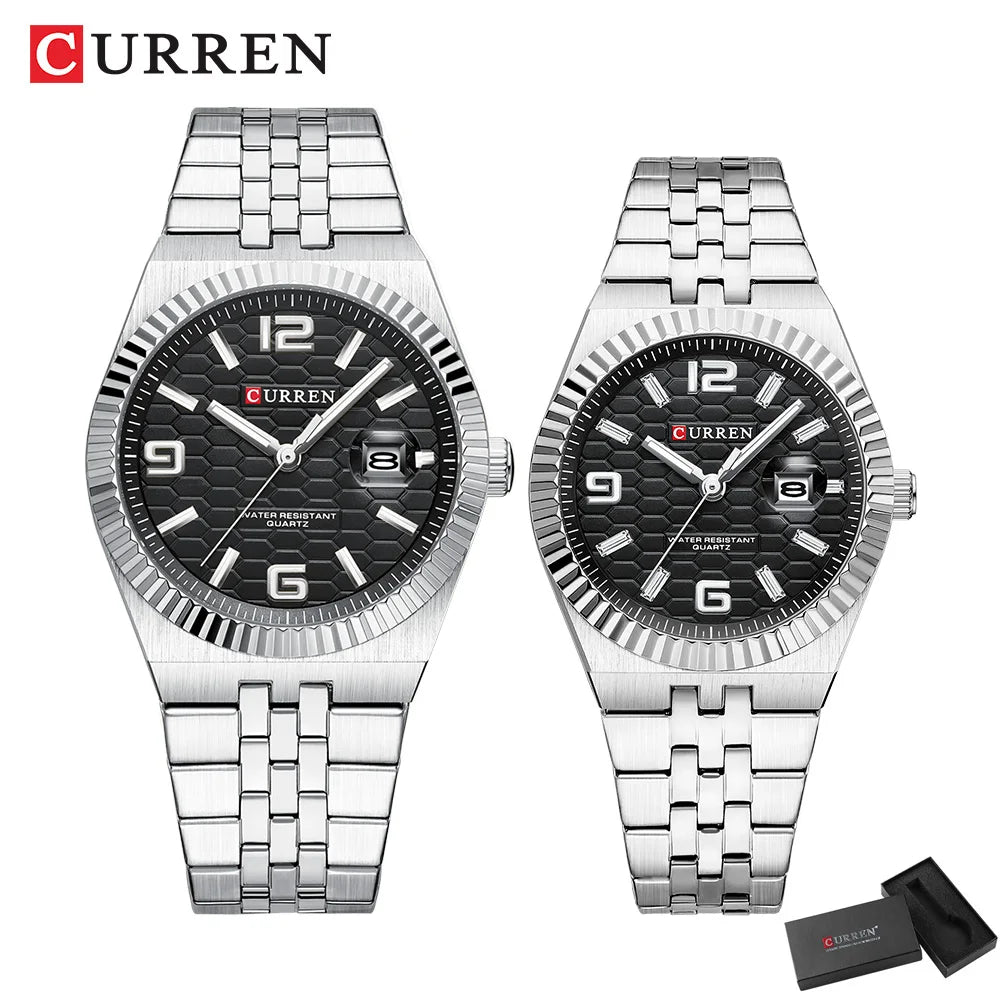 CURREN Couple Watches Waterproof Luminous Wristwatch for Lover Date Men‘s and Women's Wristwatch Simple Fashion