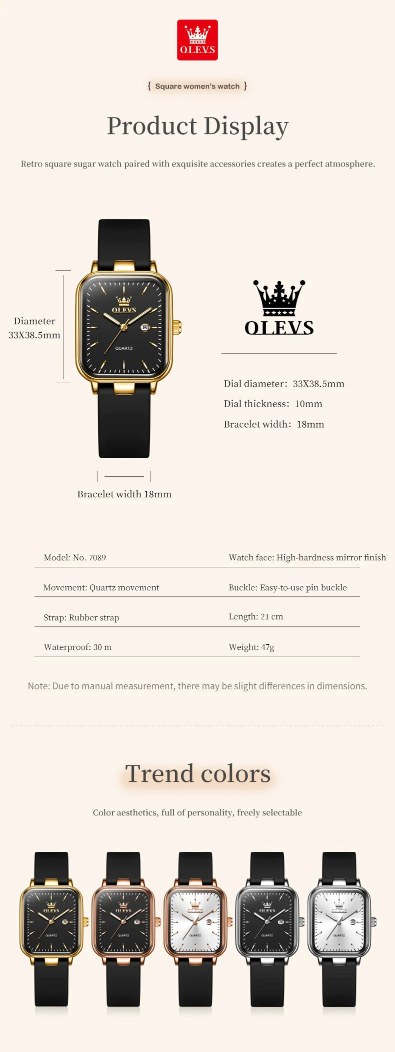 OLEVS 7089 Quartz Wristwatches Gift Box Set Women's Watches Fashion Strap Strap Waterproof Auto Date Simple Elegant Ladies Watch