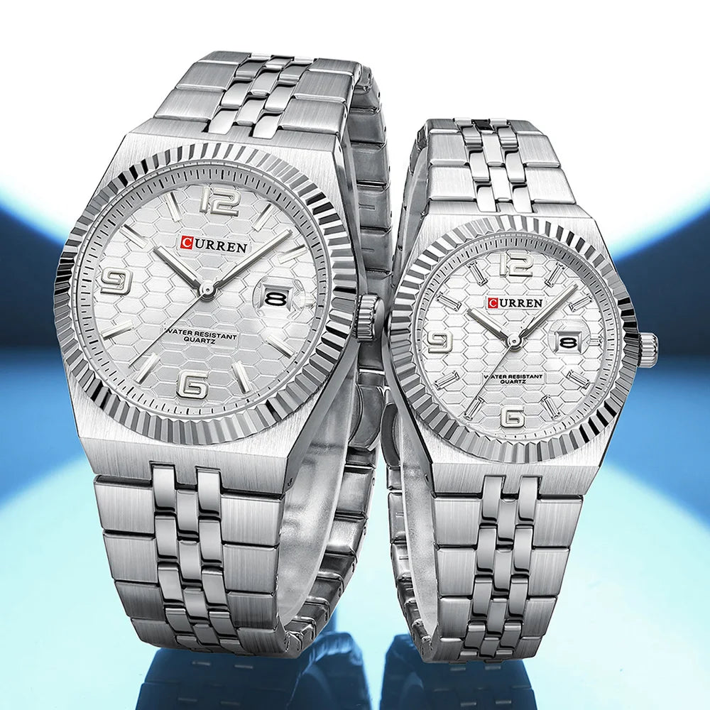 CURREN Couple Watches Waterproof Luminous Wristwatch for Lover Date Men‘s and Women's Wristwatch Simple Fashion
