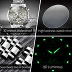 OLEVS 6607 Fully Automaitc Watches Stainless Steel Skeleton Flywheel Dual Calendar Top Luxury Brand Men's Mechanical Wristwatch