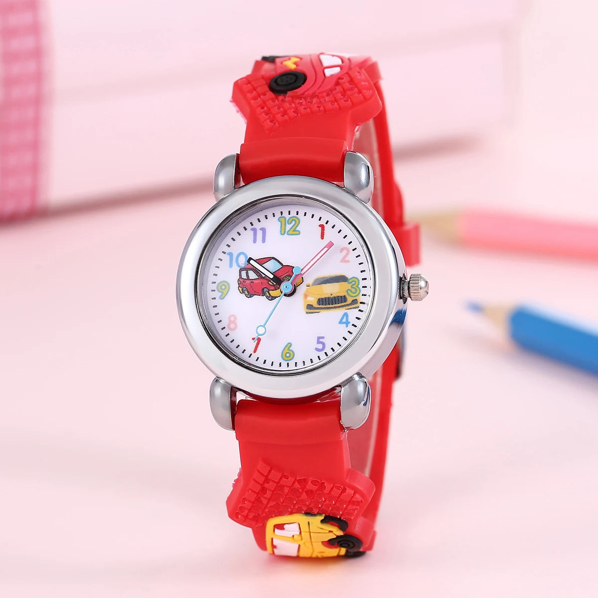 Kids Cartoon Car Watch | Colorful Digital Quartz Watch with Soft Strap | School Student Gift for Boys & Girls