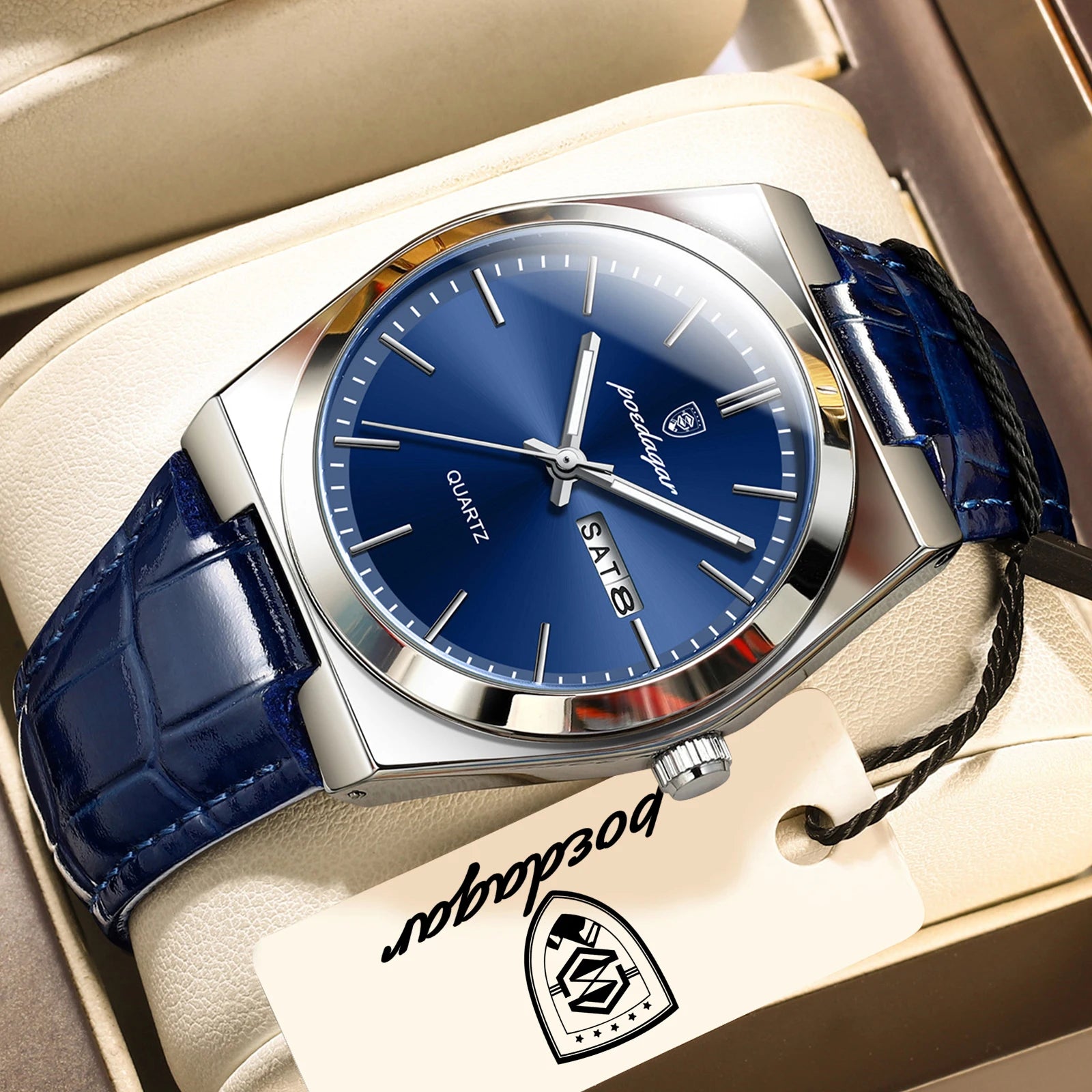 POEDAGAR Top Fashion Casual Men Watch Waterproof Luminous Date Week Man Wristwatch Outdoor Leather Business Men's Quartz Watches