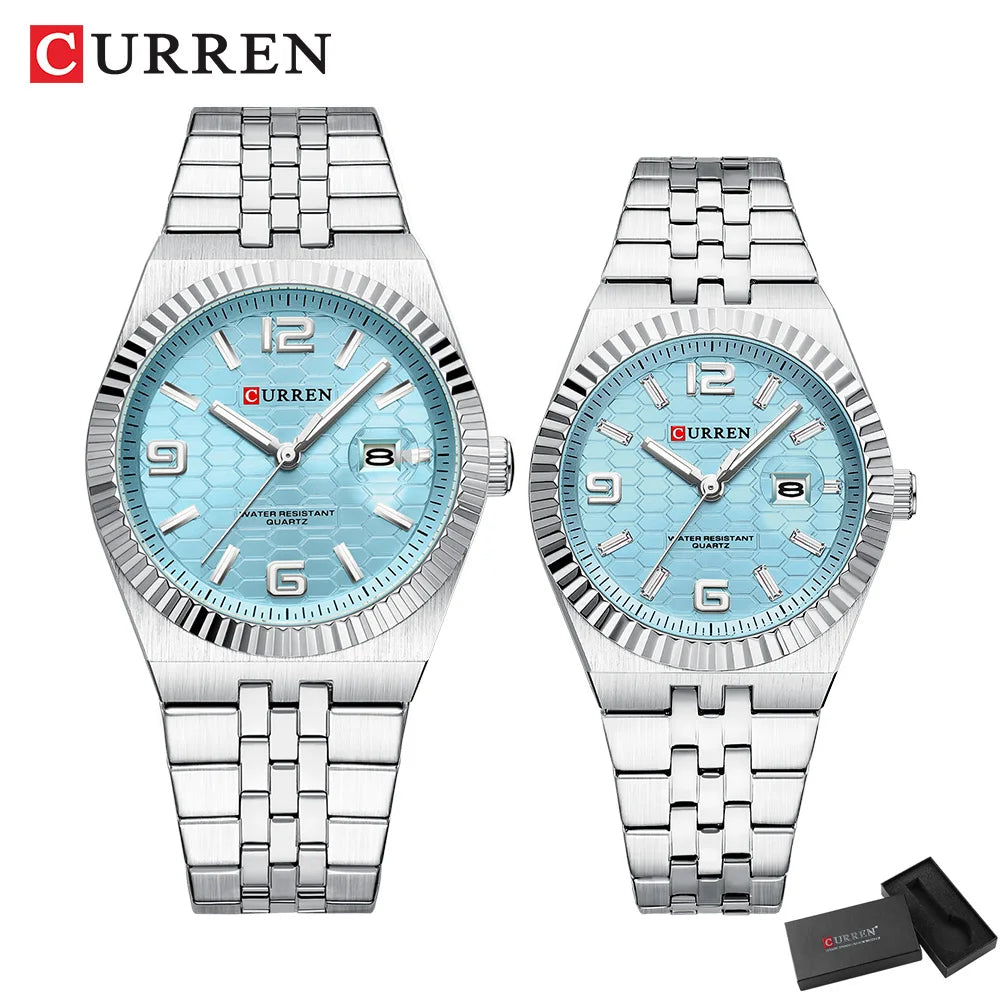 CURREN Couple Watches Waterproof Luminous Wristwatch for Lover Date Men‘s and Women's Wristwatch Simple Fashion