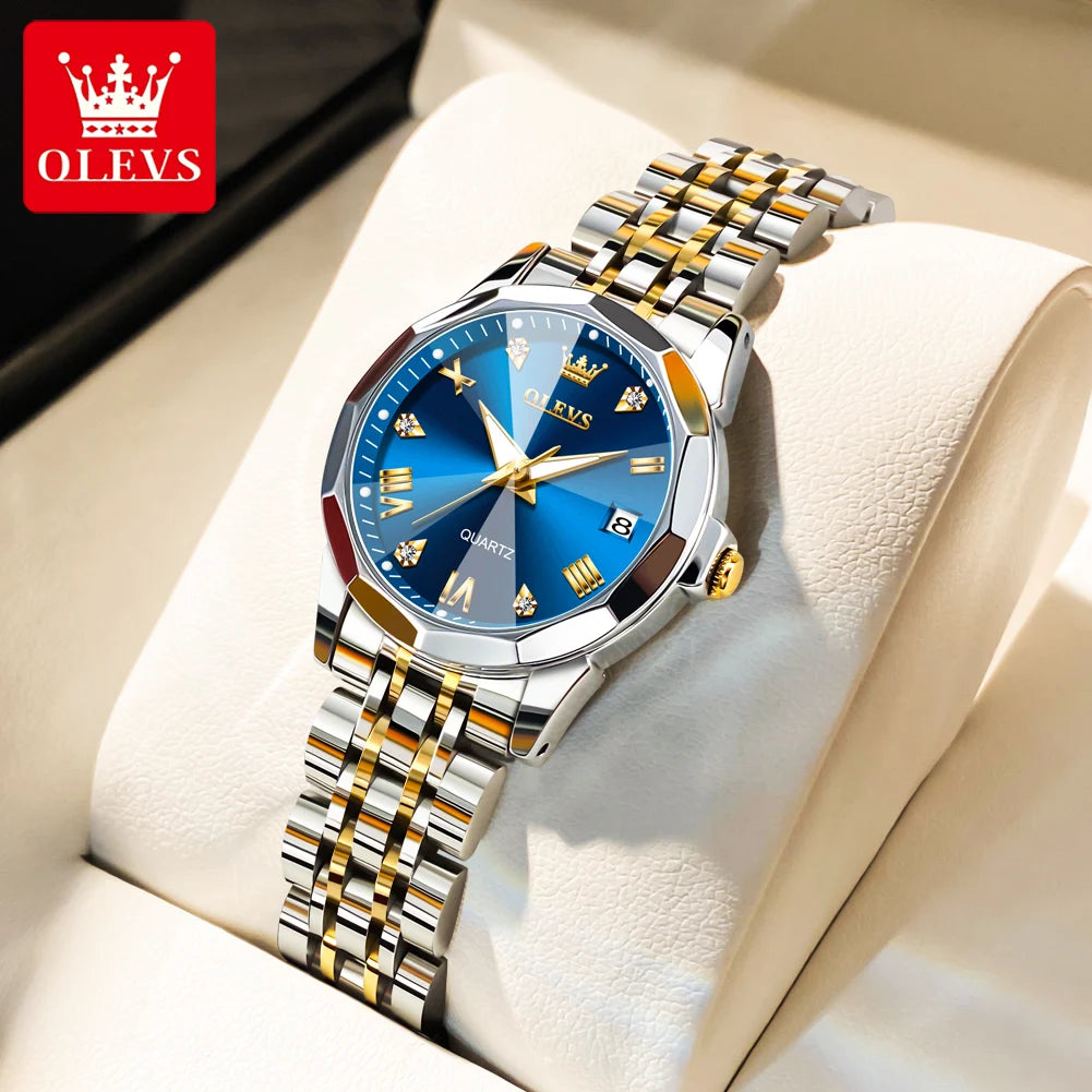 OLEVS 9931 Watch For Men Women Roman Scale Quartz Couple Watch Rhombus Mirror Auto Date Wristwatch Luxury Waterproof Hand Clock