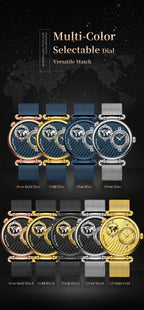 POEDAGAR Fashion Man Clock Dual Time Zone Display Waterproof Date Men Watch Sports Mesh Stainless Steel Men's Quartz Watches+Box