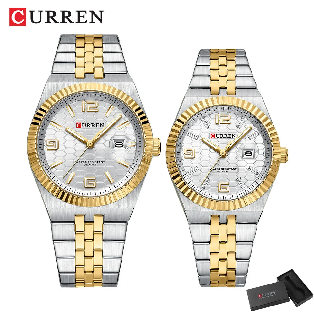 CURREN Couple Watches Waterproof Luminous Wristwatch for Lover Date Men‘s and Women's Wristwatch Simple Fashion