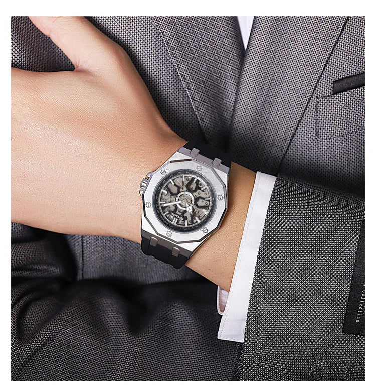 SKMEI M036 Movement Mens Casual Alloy Watches Movement Waterproof Mens Wristwatches Week Display Male Clock Luxury Mechanical