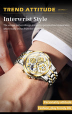 OLEVS 9947 Men's Watches Top Brand Luxury Original Waterproof Quartz Watch for Man Gold Skeleton Style 24 Hour Day Night New