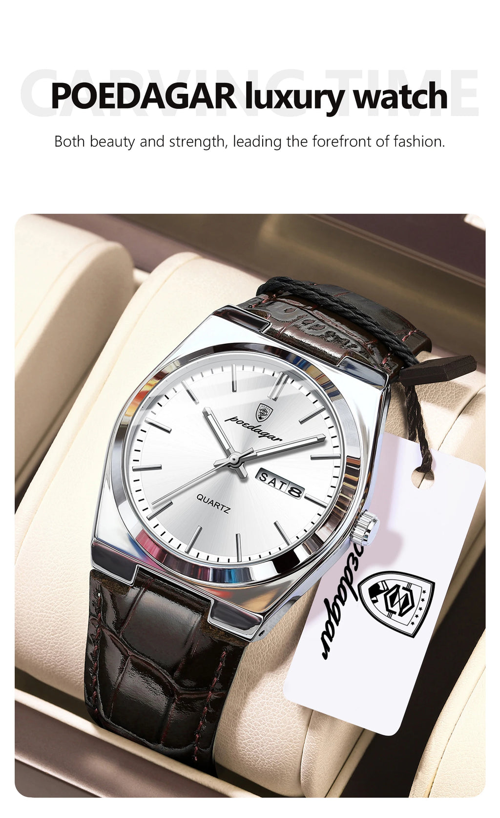 POEDAGAR Top Fashion Casual Men Watch Waterproof Luminous Date Week Man Wristwatch Outdoor Leather Business Men's Quartz Watches