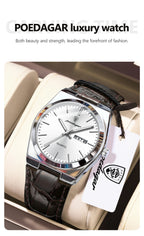 POEDAGAR Top Fashion Casual Men Watch Waterproof Luminous Date Week Man Wristwatch Outdoor Leather Business Men's Quartz Watches
