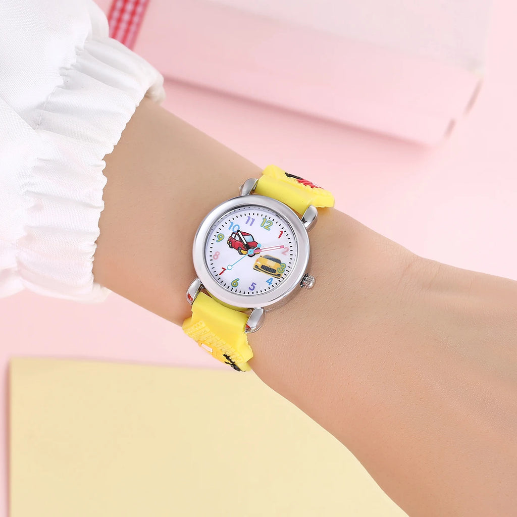 Kids Cartoon Car Watch | Colorful Digital Quartz Watch with Soft Strap | School Student Gift for Boys & Girls