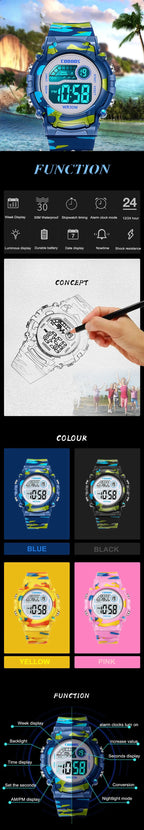 Sport Digital Watch for Kids Waterproof Luminous Children's Electronic LED Watch Fashion Multi-function Week Display Kids Watch