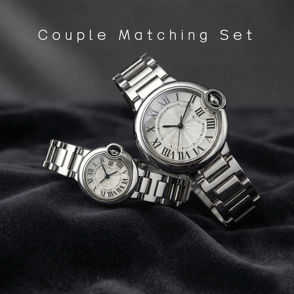Couple Quartz Watches for Men Women Stainless Steel Roman Numeral Dial Wristwatch Waterproof Matching Watch Set with Gift Box