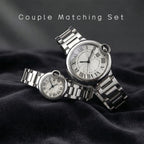 Couple Quartz Watches for Men Women Stainless Steel Roman Numeral Dial Wristwatch Waterproof Matching Watch Set with Gift Box