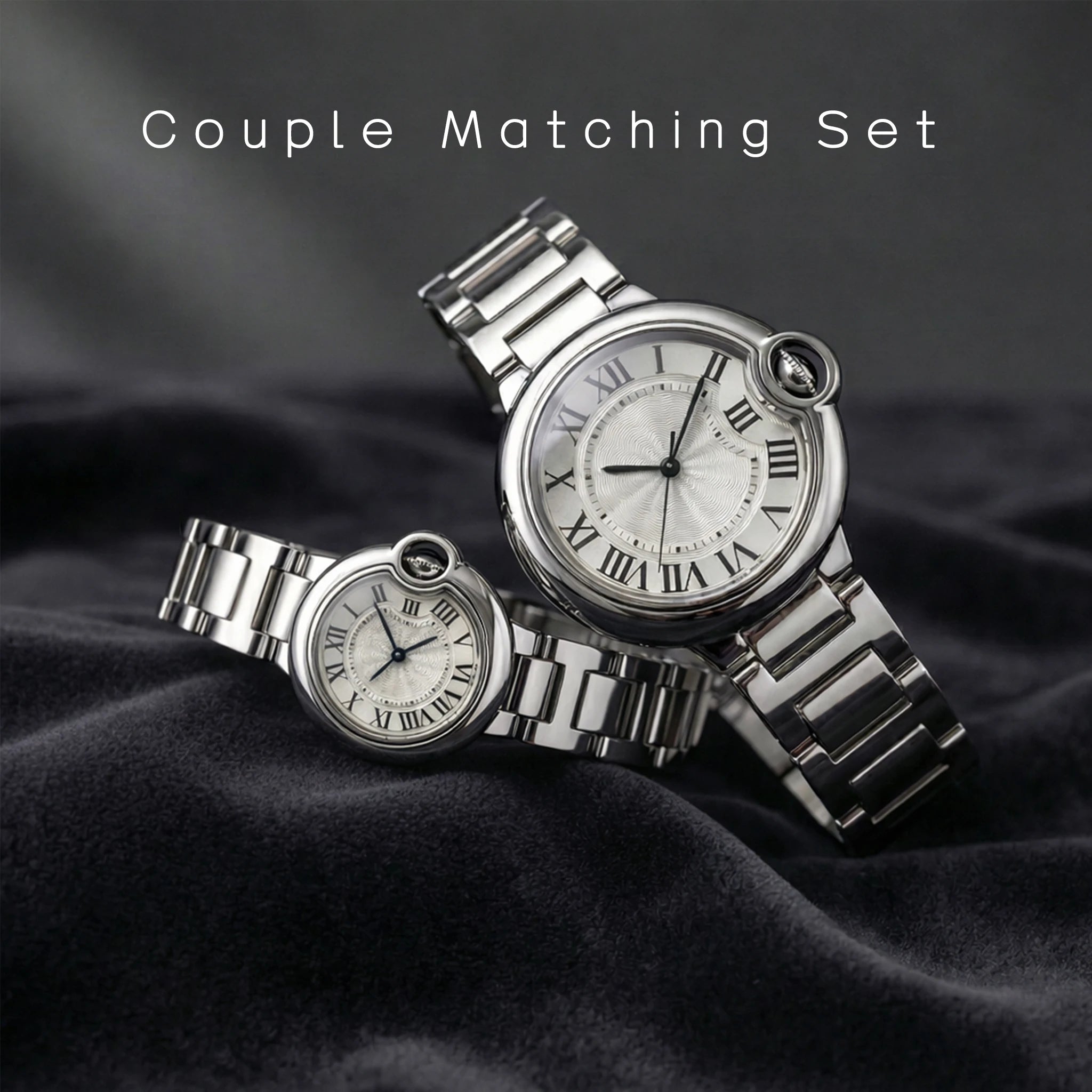 Couple Quartz Watches for Men Women Stainless Steel Roman Numeral Dial Wristwatch Waterproof Matching Watch Set with Gift Box