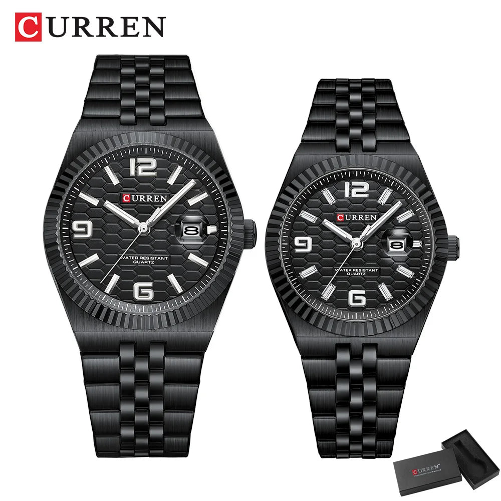 CURREN Couple Watches Waterproof Luminous Wristwatch for Lover Date Men‘s and Women's Wristwatch Simple Fashion