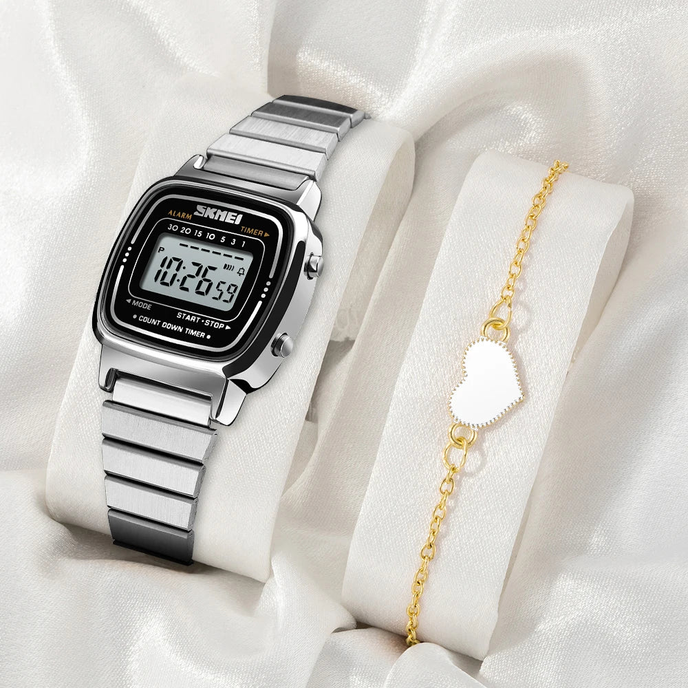 SKMEI Women Sports Watch Top Brands Luxury Waterproof Ladies Watches Small Dial Digital Wristwatch and Bracelet Relogio Feminino