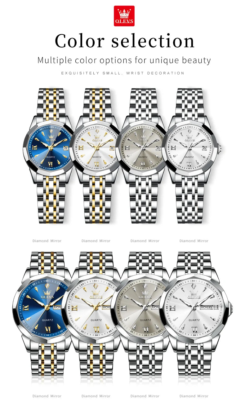 OLEVS 9998 Couple Watch Luxury Men Women Quartz Watch Dual Calendar Clock Waterproof Men's Women's Dating Couple Watch Set Gift