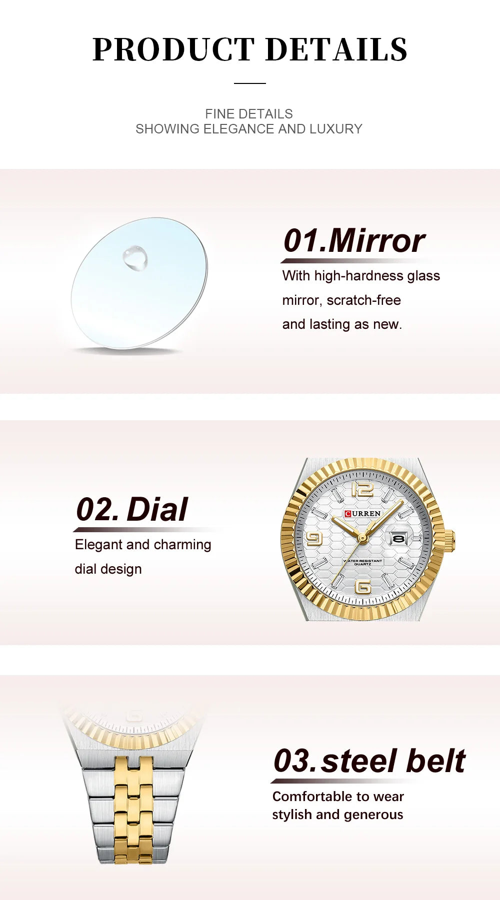 CURREN Couple Watches Waterproof Luminous Wristwatch for Lover Date Men‘s and Women's Wristwatch Simple Fashion