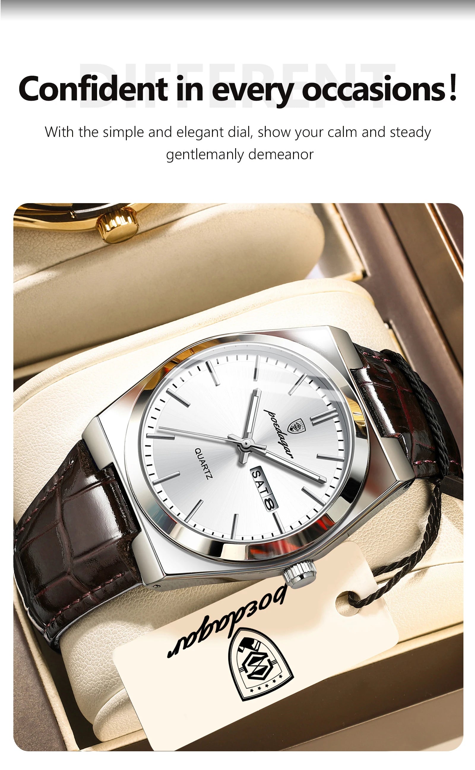 POEDAGAR Top Fashion Casual Men Watch Waterproof Luminous Date Week Man Wristwatch Outdoor Leather Business Men's Quartz Watches