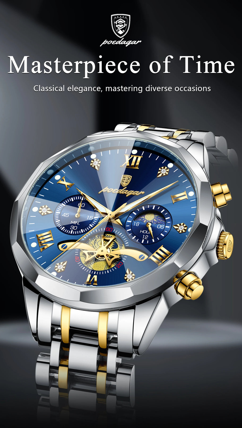 POEDAGAR Luxury Men Watch Top Original Waterproof Luminous Chronograph Man Wristwatch Stainless Steel Quartz Men's Watches Reloj