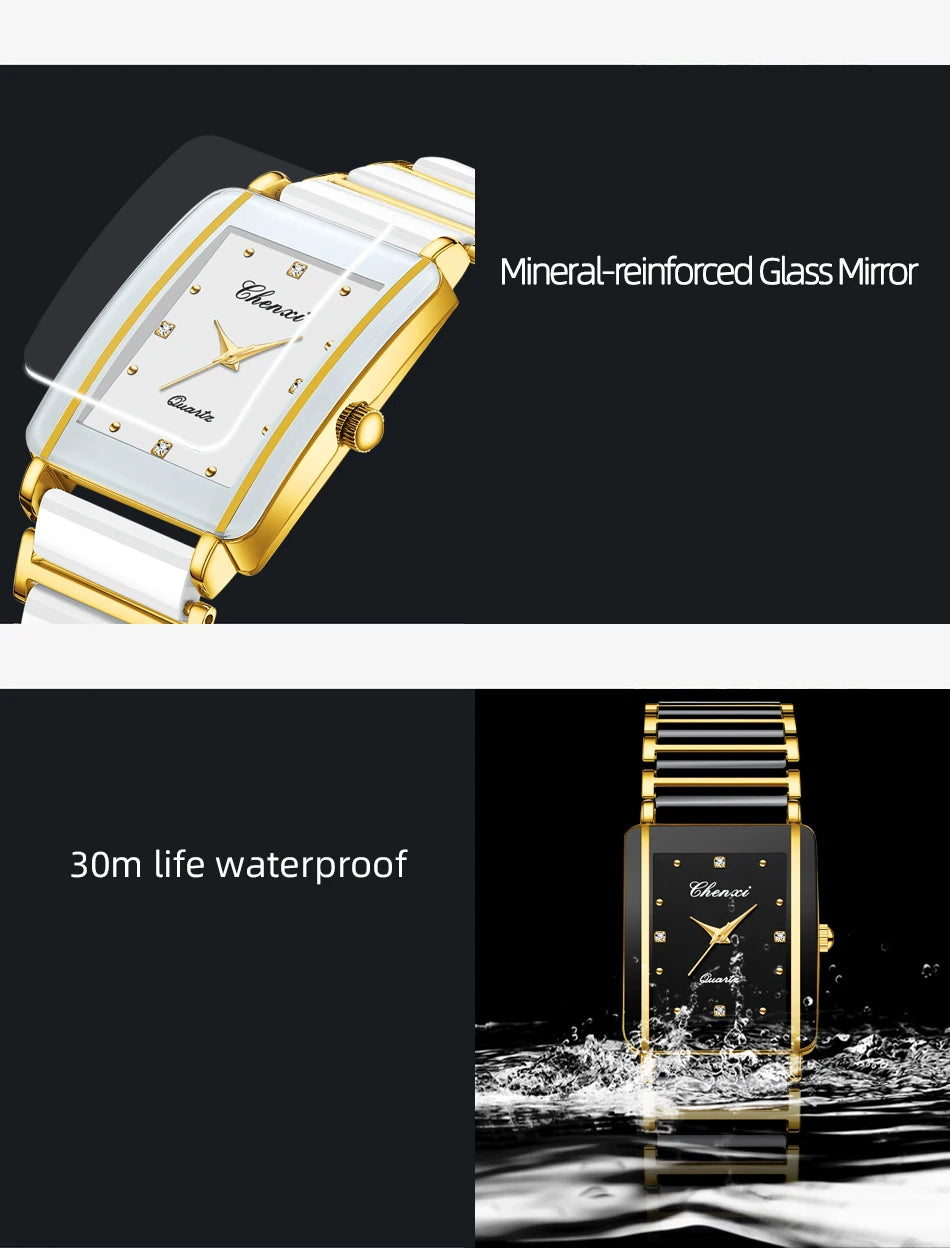 CHENXI 104A Waterproof Top Brand Luxury couple watches Watch for Women Men With Simulated-Ceramics Strap relojes para damas
