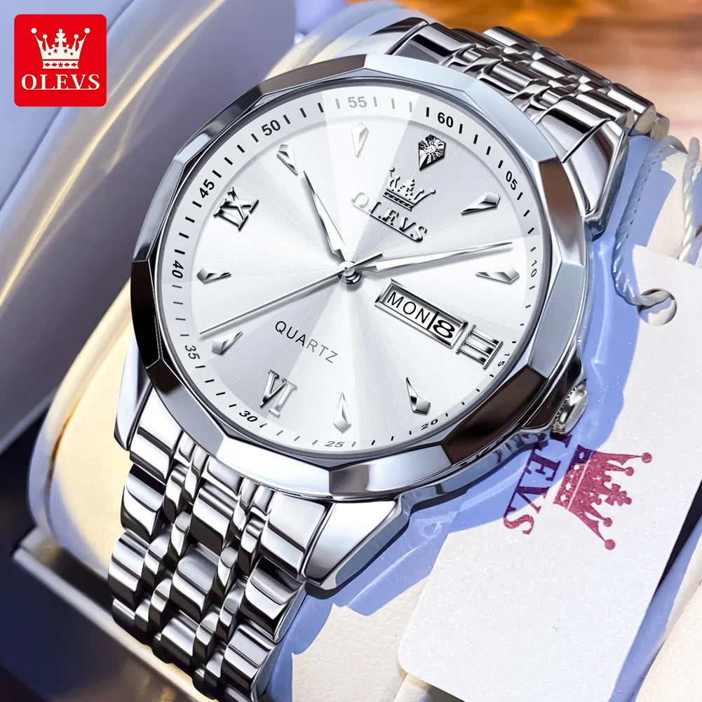 OLEVS 9998 Couple Watch Luxury Men Women Quartz Watch Dual Calendar Clock Waterproof Men's Women's Dating Couple Watch Set Gift