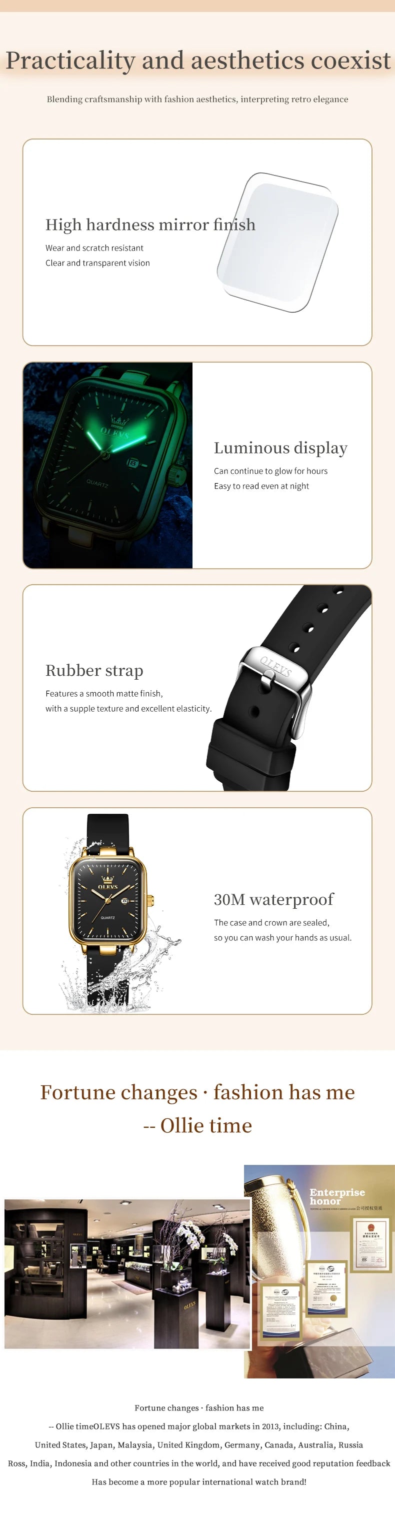 OLEVS 7089 Quartz Wristwatches Gift Box Set Women's Watches Fashion Strap Strap Waterproof Auto Date Simple Elegant Ladies Watch