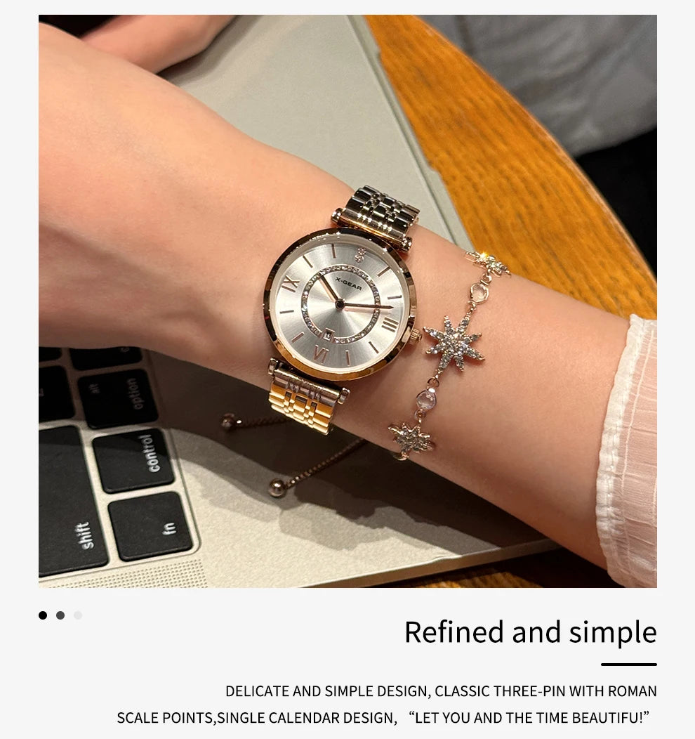 Fashion Couple Watches Stainless Steel Strap Analog Quartz Wristwatches His & Hers Matching Timepieces for Couples