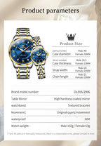 OLEVS 2906 Fashion Date Quartz Couple Watches Diamond Top Brand Luxury Watch For Men Women Waterproof Stainless Steel Wristwatch