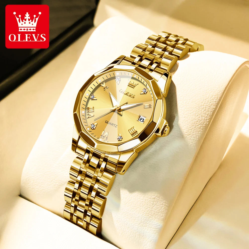 OLEVS 9931 Watch For Men Women Roman Scale Quartz Couple Watch Rhombus Mirror Auto Date Wristwatch Luxury Waterproof Hand Clock