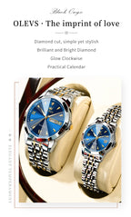 OLEVS 9998 Couple Watch Luxury Men Women Quartz Watch Dual Calendar Clock Waterproof Men's Women's Dating Couple Watch Set Gift